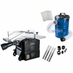 Pack SCHEPPACH Raboteuse Et Dégauchiseuse - 254 Mm - 1500 W - HMS1080 - Black Edition - 4 Fers - Aspirateur D'atelier - 1200 W - 65L - DC100 - Bleu